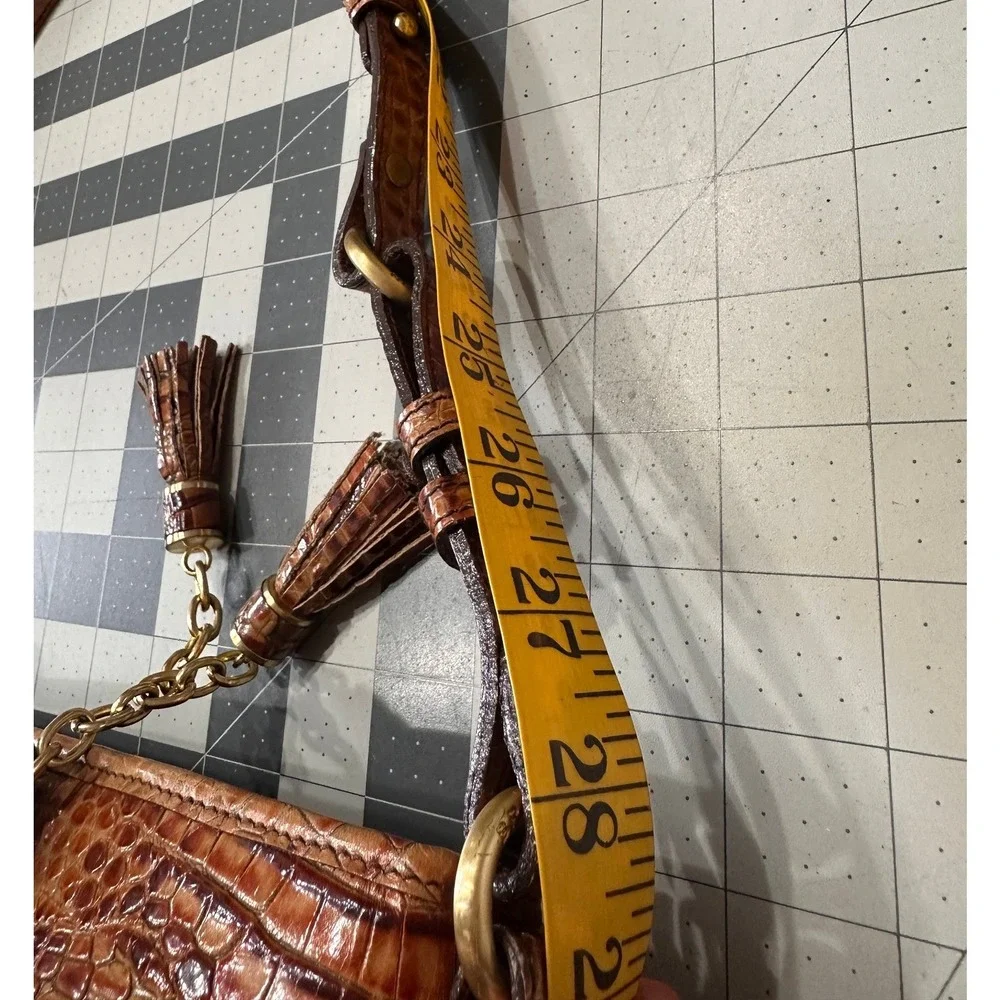 Brahmin Mini Asher Satchel Bag Pecan Melbourne Croc‎ Embossed Leather Crossbody